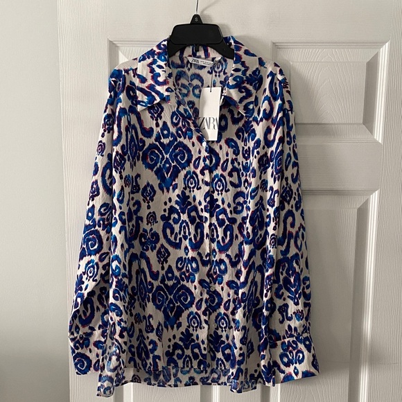 Zara Tops - Zara Vibrant Blue and White Blouse size XL brand new length 30” bust 44”